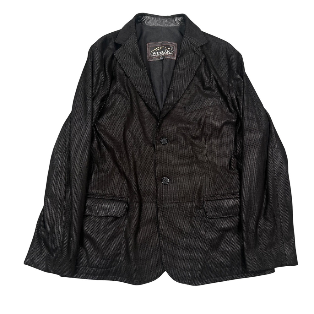 Overland Lambskin Leather Sport Coat Jacket Mens 48R Black Textured